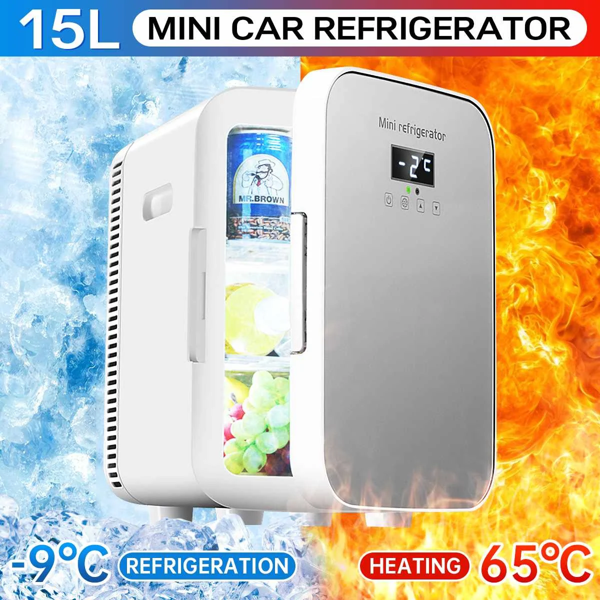 camping fridge for sale 15L Car Home Auto Refrigerator Dual Core Freeze Heating Food Fruit Storage Fridge Cooler for Home Travel Camping DC12-24V/AC220V car freezer