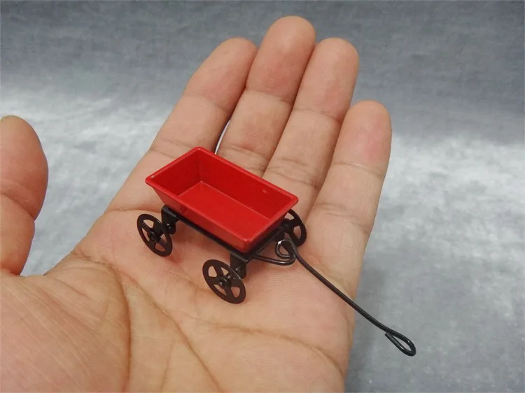 1: 12 Dollhouse Model Accessories Red Iron Art Luggage Trolley Trailer Scene Decoration