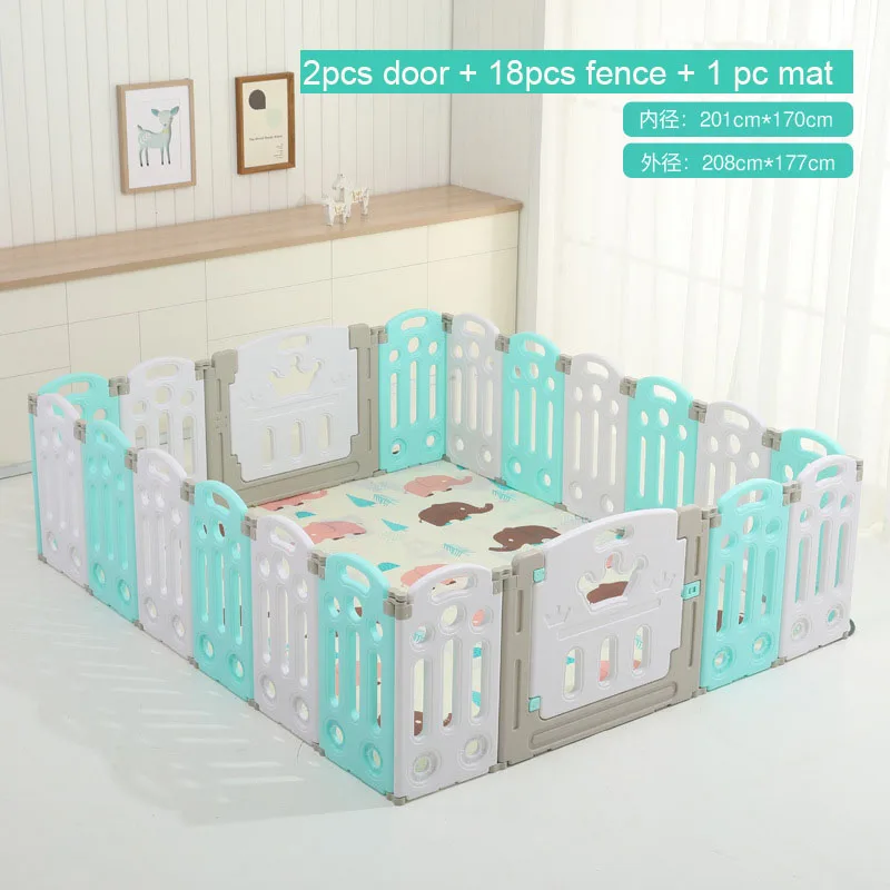 Green Total 20pcs Детское ограждение для детского Манежа, супер роскошный сползающий манеж для ребенка, безопасное крытое ограждение, детская игра в мяч, забор для ползания с качающейся лошадкой - Цвет: Green Total 20pcs