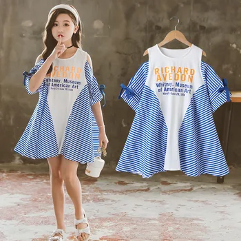 

Girls' New 2020 Summer Dress Fashion High-End Korean Striped Color Matching Dress