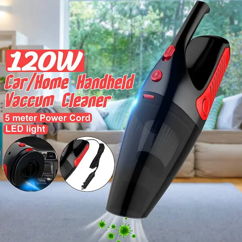 Cena 5000Pa Mini bezprzewodowy odkurzacz samochodowy 12V 120W Home Auto ręczny Wet Dry podwójnego zastosowania przenośny filtr HEPA odkurzacze z oświetleniem LED