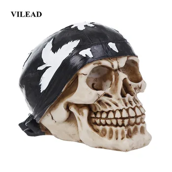 

VILEAD Creative Turban Skull Ornaments Resin Craft Statues For Home Decoration Halloween Props Personality Statue Skull Head