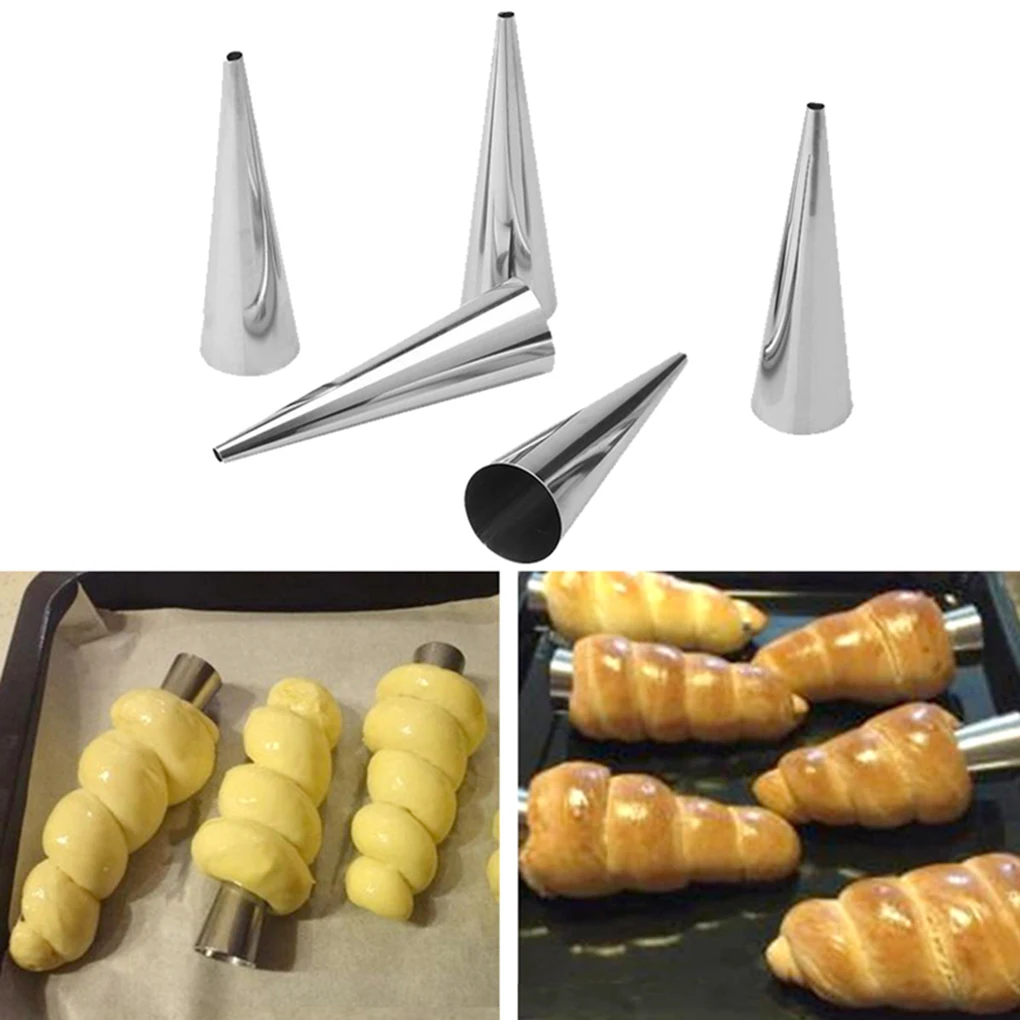 5/12PCS Conical Tube Cone Roll Moulds Stainless Steel Spiral Croissants Molds Pastry Cream Horn Cake Bread Mold Kitchen Tools