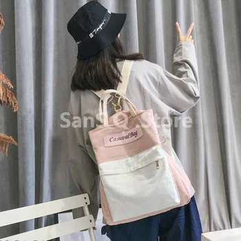 

Backpack Women 2019 School Casual Canvas Letter Printed Panelled Schoolbag Mesenger Bag Teen Girl Large Capacity Bookbag Travel