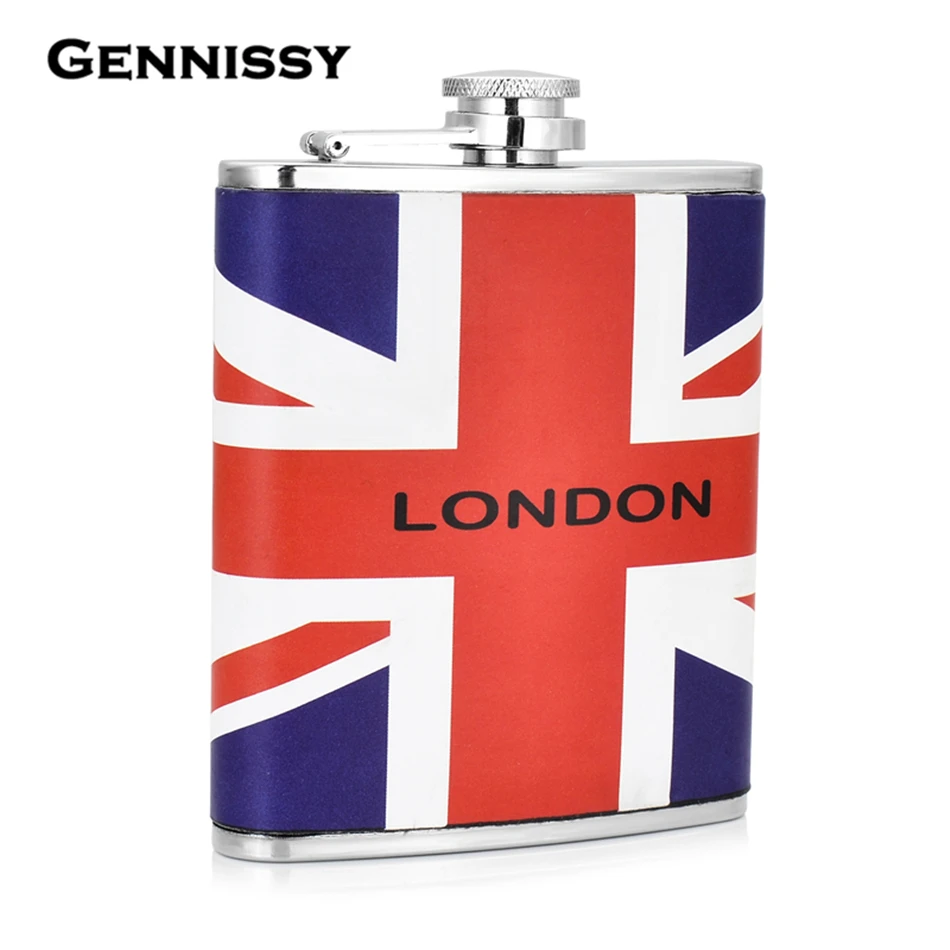 GENNISSY British Flag Pattern Flask New Dessign Mini Outdoor Sport Portable Carry Stainless