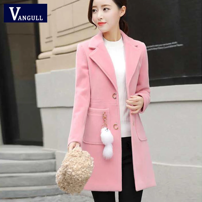 

Vangull Winter Women Wool Coats Slim Solid Long Coat Women 2019 Autumn New Single Breasted Long Sleeve Plus Size Wool Jacket