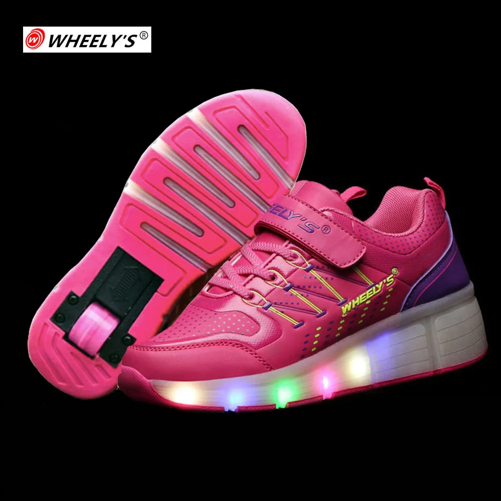 Светящиеся кроссовки, Новая повседневная детская светящаяся обувь, Детский Светильник, обувь для девочек и мальчиков, Роликовые кроссовки с колесами - Цвет: B082 pink