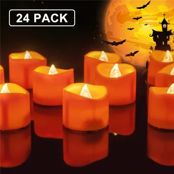 

ASTRORA 24 Pack Halloween LED Tea Lights Candles Orange Flameless Tealights Warm White Flickering Realistic for Pumpkin Lanterns