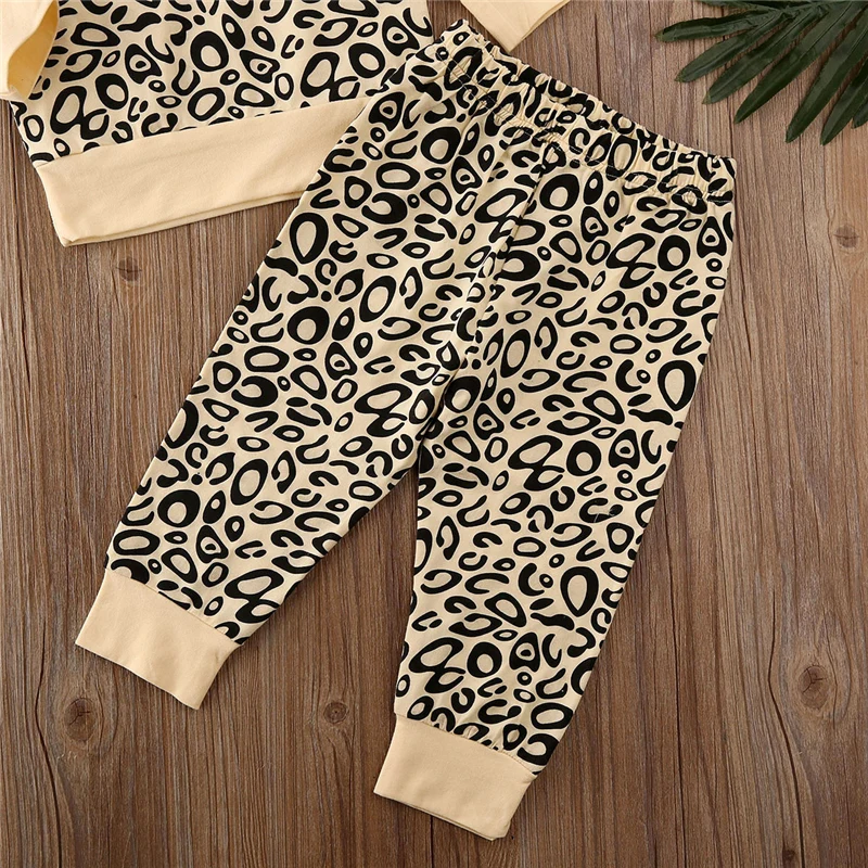 От 0 до 5 лет малыш новорожденный младенец мальчик девочки одежда комплект осень длинный рукав леопард топ+ брюки костюмы для девочек