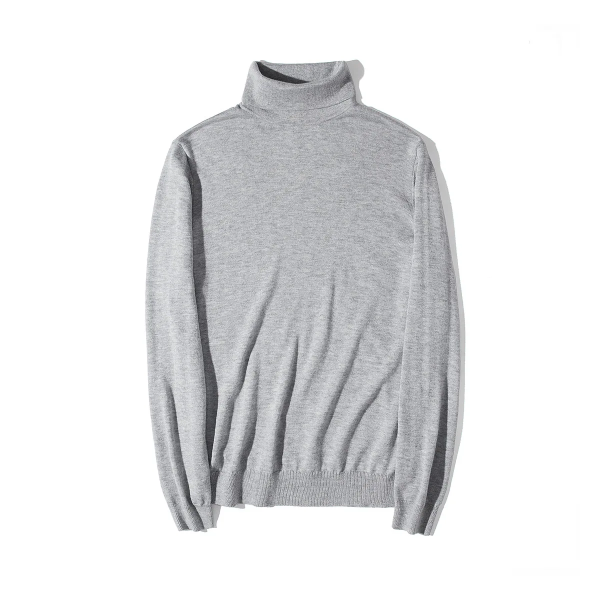 light grey Модный мужской шерстяной вязаный свитер с высоким воротом, теплые пуловеры на осень и зиму - Цвет: light grey