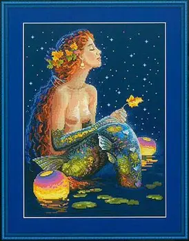 

22-(14CT) Merejka K-17 mermaid lantern Counted Cross Stitch 11CT 14CT 18CT DIY Cross Stitch Kits Embroidery Needlework Sets