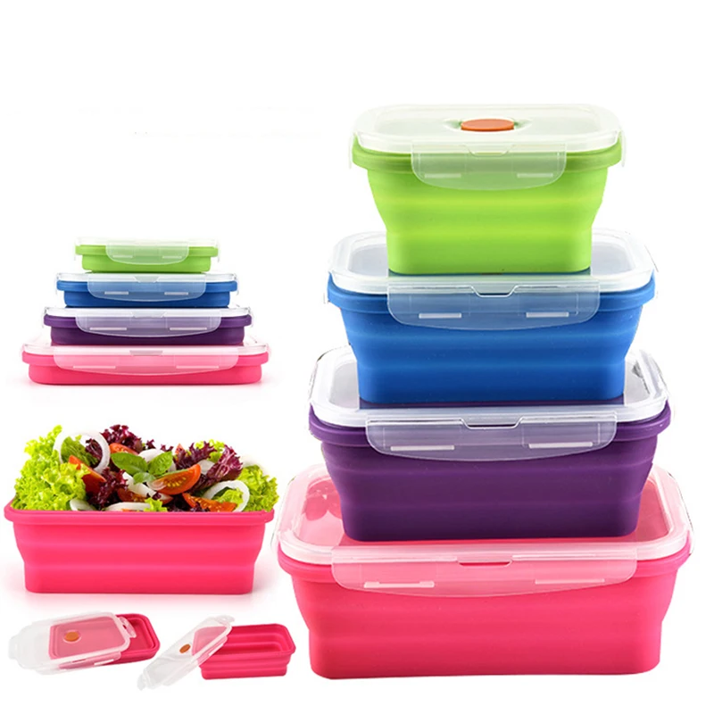 

Silicone Folding Bento Box Collapsible Portable Lunch Box for Food Folding Safe Dinnerware Food Container Food Bowl For Children