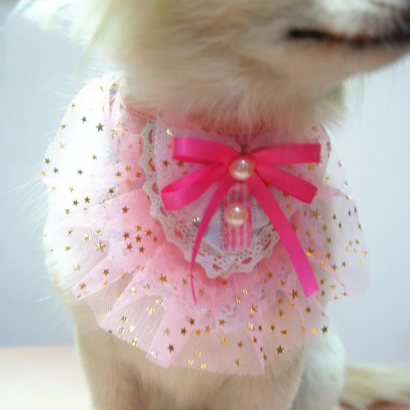 Лето Тонкий Собака Кошка милый воротник ожерелье, котенок щенок девушка костюм декоративный треугольные банданы с золотыми маленькими звездами