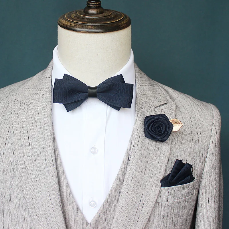 Bow Tie Set Handmade Polyester High Quality Top Grade Men's Suit Groom Bowtie Pocket Towel Brooches Three-piece Classic Gifts