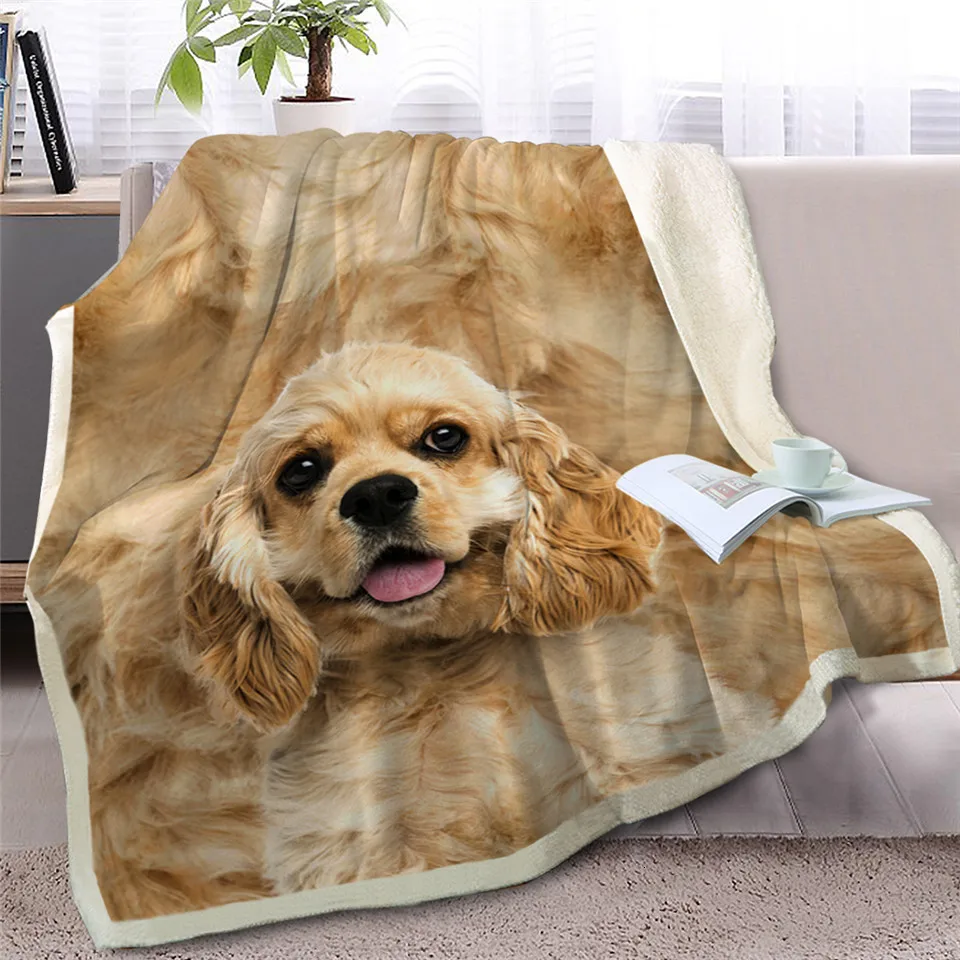 BlessLiving English Cocker Spaniel Sherpa Bed Blanket 3D Animal Dog Throw Blanket Soft Plush Bedspreads Bedding 150x200 Dropship