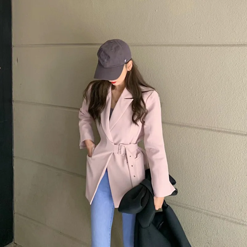 

Long Sleeve Autumn Retro Korean-style Versatile Casual Elegant Waist Hugging Slimming Lace-up Suit Jacket Blazer WOMEN'S Dress