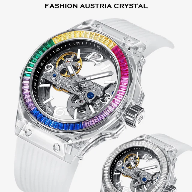 HANBORO  Automatic Luxury Ladies Watch Crystal Waterproof Luminous Mechanical Wristwatch Silicone band fashion women watches 4