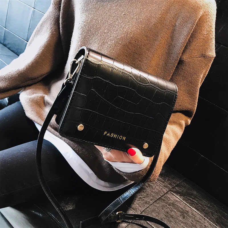 

INS Mini Small Bag Women's 2018 New Style Crocodile Pattern Europe And America Fashion Small Square Bag Casual Wide-Strap Should