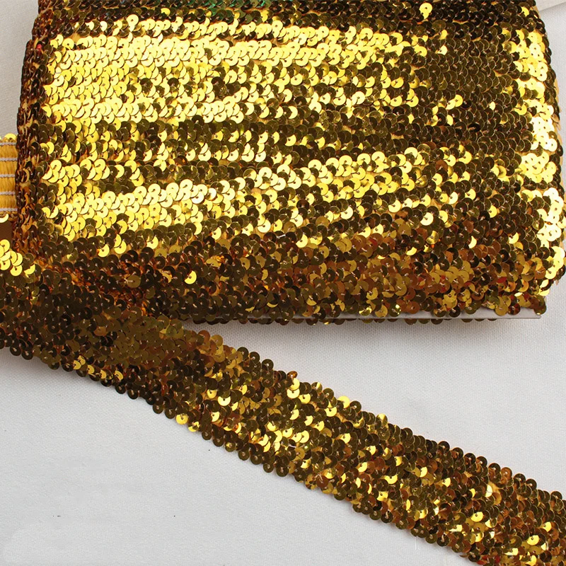 Gold Meetee 5 м 45 мм блестками эластичная лента кружева обрезки стрейч-лента DIY платье для танцев Одежда украшение аппликация Швейные принадлежности - Цвет: Gold