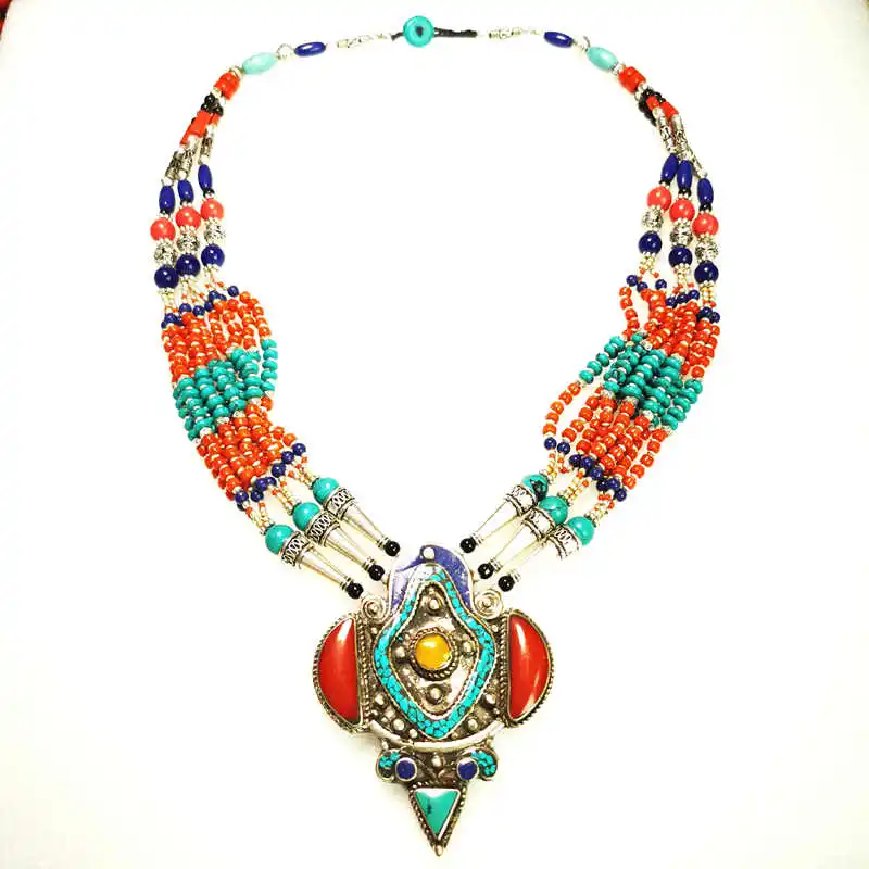 

BOHO Vintage Necklace Copper with Big Pendant Multi Layers Tibetan Ethnic Jewelry TNL193