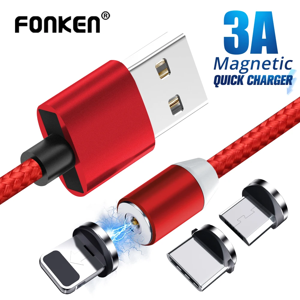 Магнитный кабель FONKEN 1 м 2 м type C USB кабель Micro USB зарядное устройство магнитный шнур нейлон Microusb Зарядка для телефона 2A Быстрая зарядка провода