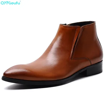 

QYFCIOUFU Fashion Zip Men Ankle Boots Genuine Leather High Quality Cow Leather Casual Boots Luxury Designer Work Ankle Boots