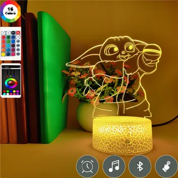 

Smart Phone Control Movie Characters Yoda Baby Colors Changing Night Light for Children Study Event Prize Acrylic 3d Led Lamp