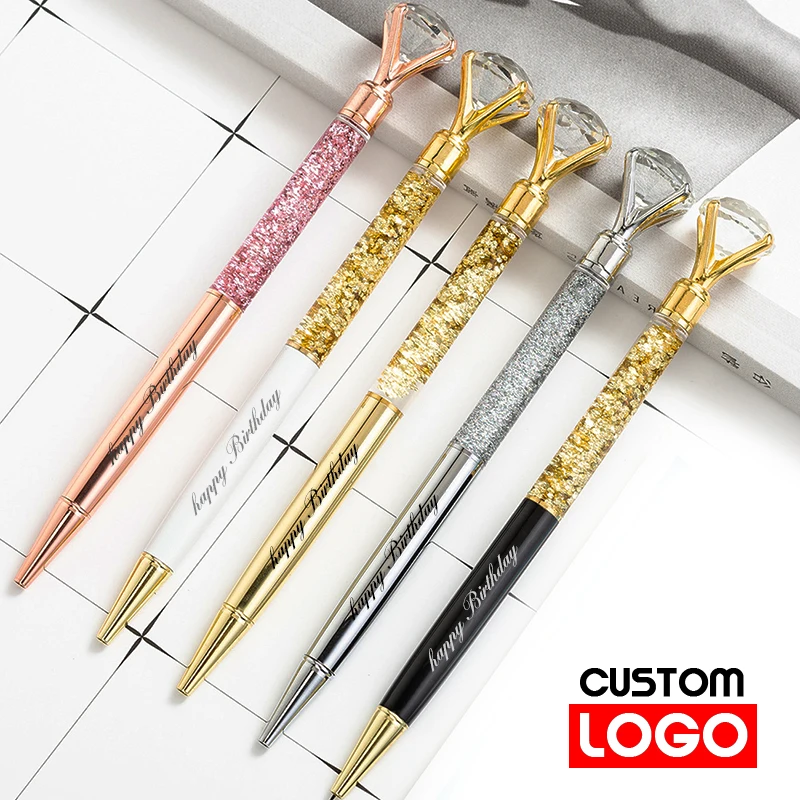 Bolígrafo de diamante en polvo dorado creativo, pluma regalo publicidad, logotipo personalizado, escuela, oficina, papelería, venta al por mayor