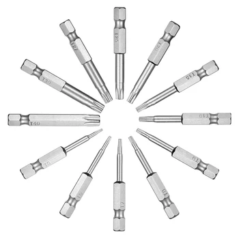 

12 Pieces Magnetic Torx Screwdriver Bits Set 1/4 Inch Hex Shank Screwdriver Electric Tools T5-T40 50mm