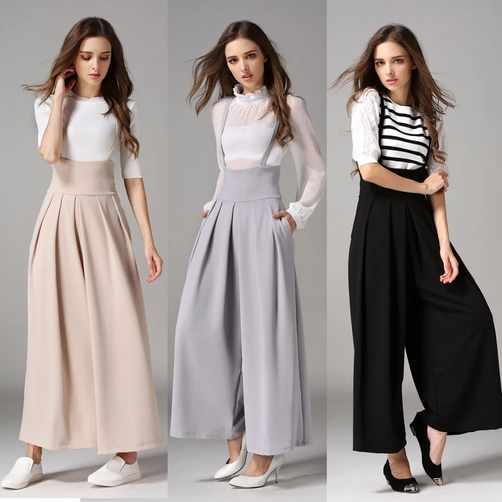 New Women Wide Leg Pants With Strap Summer Ankle-Length Loose Pants Female High Waist Ladies Pant Boho Pantalones Mujer
