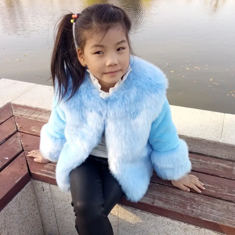 Sky blue Новая куртка для девочек зимняя детская куртка из искусственного меха Детское пальто осенне-зимняя куртка для детей от 6 месяцев до 8 лет, 9WT028 - Color: Sky blue