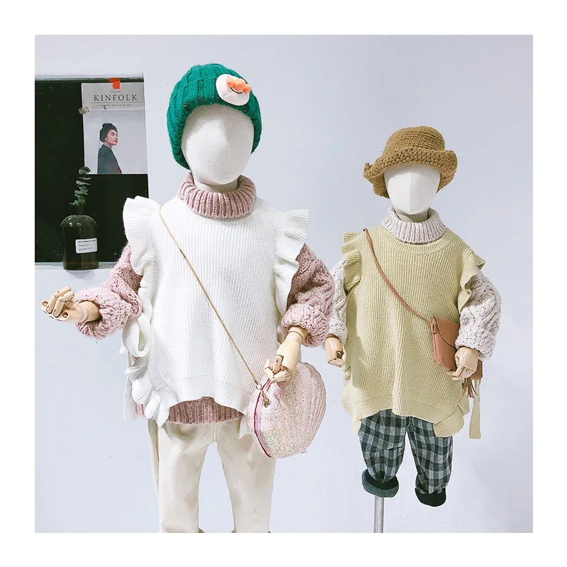 

South Korea Childrenswear Autumn And Winter INS Girls' Sweater Vest Sweater Solid Color Princess-Style CHILDREN'S Vest Outdoor