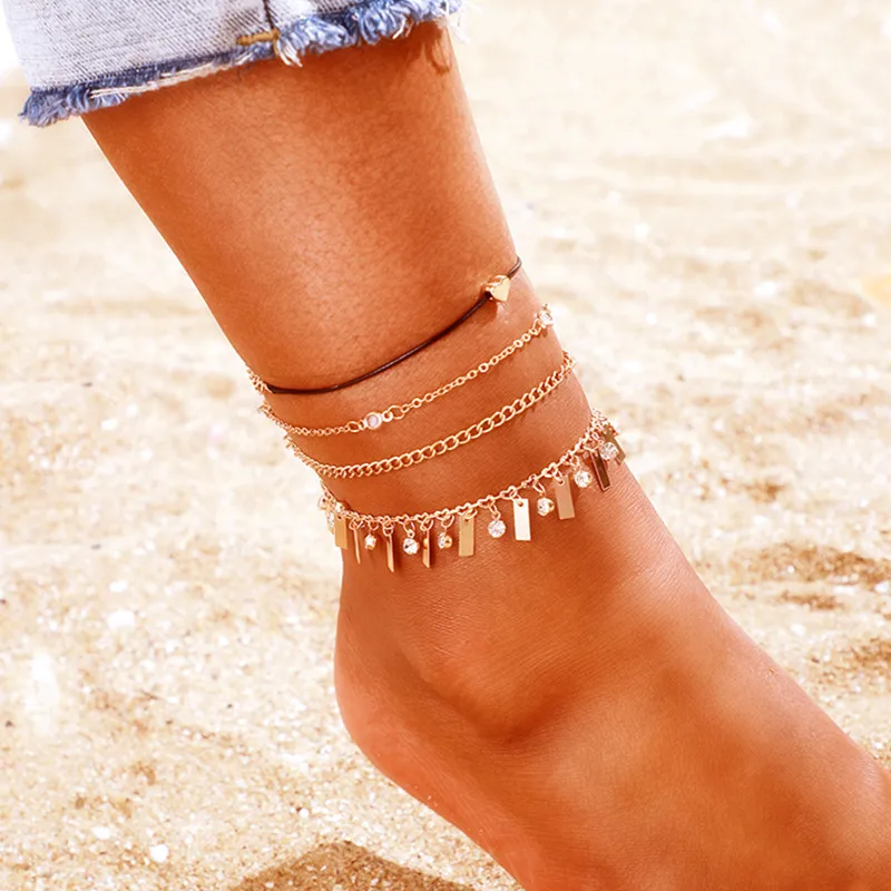 4Pcs Bohemian Ankle Bracelets Set Multilayer Rectangle Rhinestone Tassel Charm Chain Bracelets Women Anklet Foot Jewelry Gift 4Pcs Bohemian Ankle Bracelets Set Multilayer Rectangle Rhinestone Tassel Charm Chain Bracelets Women Anklet Foot Jewelry Gift