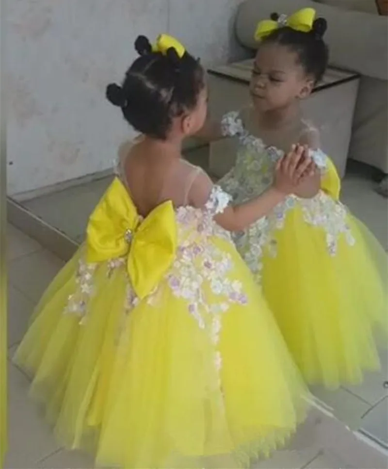 yellow tulle flower girl dress