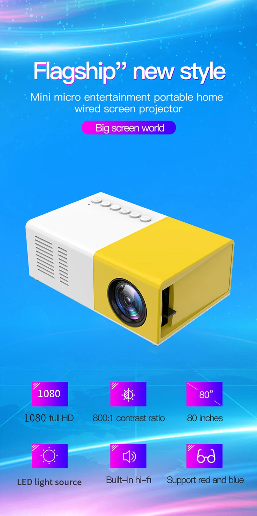 Salange J9Pro Mini Projector LED Home Media Player Audio Portable Proyectors 480x360 Pixels Supports 1080P HDMI USB Video Beamer outdoor projector