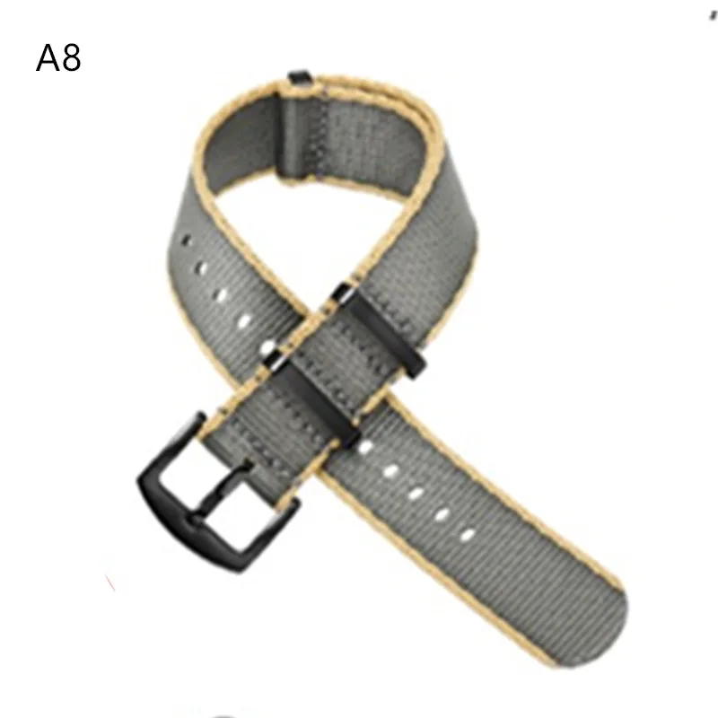 A8black Clasp 20, 22 мм, Парашютная сумка для французских солдат, для NATO, эластичный нейлоновый ремень, общие бренды, Wacthband, ремешок для часов, военный браслет - Цвет ремешка: A8black Clasp