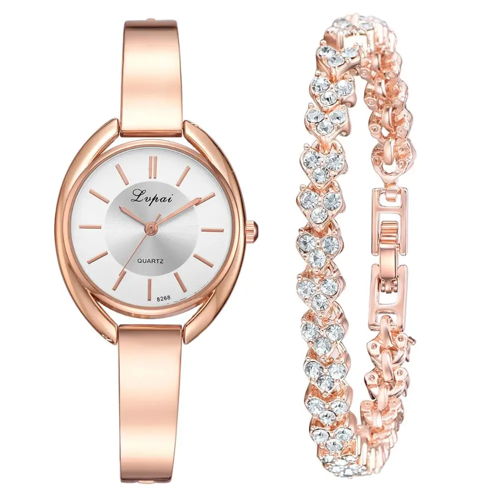 Lvpai Brand 2pcs Set Women Bracelet Watches Women Dress Ladies Wrist Watch Luxury Rose Gold Quartz Watch Set Zegarek damski - Quartz Wristwatches