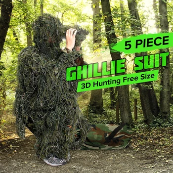 

5Pcs Set Unisex Withered Grass Ghillie Suits Military Tactical Jungle Camouflage Hunting Clothes CS Hidden Shooting Costume