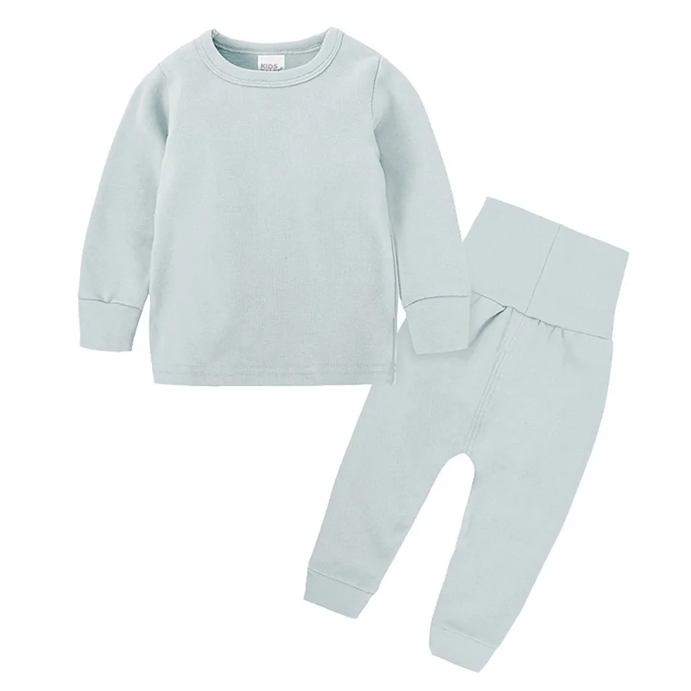 Зимние подштанники для маленьких мальчиков и девочек, комплект нижнего белья для мальчиков и девочек, хлопковая рубашка с длинными рукавами+ штаны, одежда пижамный комплект для малышей - Цвет: Небесно-голубой