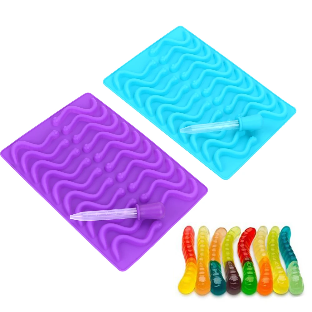 Силиконовая форма для шоколада Gummy Snake Worms рюмки из льда лоток форма для сахара конфеты желе формы для выпечки 20 форма для выпечки инструменты для украшения