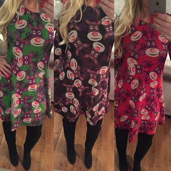 

Autumn Women Christmas Dress 5XL Plus Size New Year Festival Large Size Long Sleeve Tree Casual Vintage Winter Dress Ladies