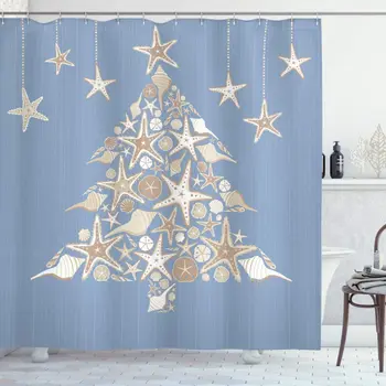 

Christmas Shower Curtain Bathroom Decor Set with Hooks Winter Tree 70" Long
