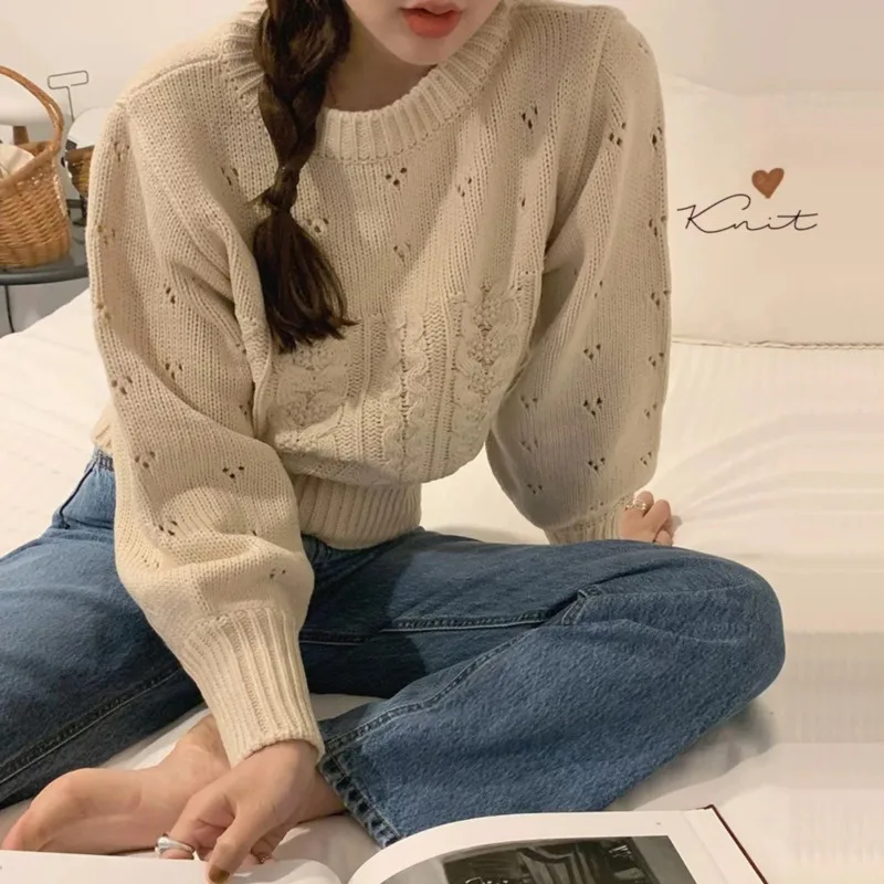 

Autumn / Winter 2020 Korean Fashion Crew Neck Jacquard Pattern Hollow Pullover Sweater And Knitwear Sueter Mujer En*