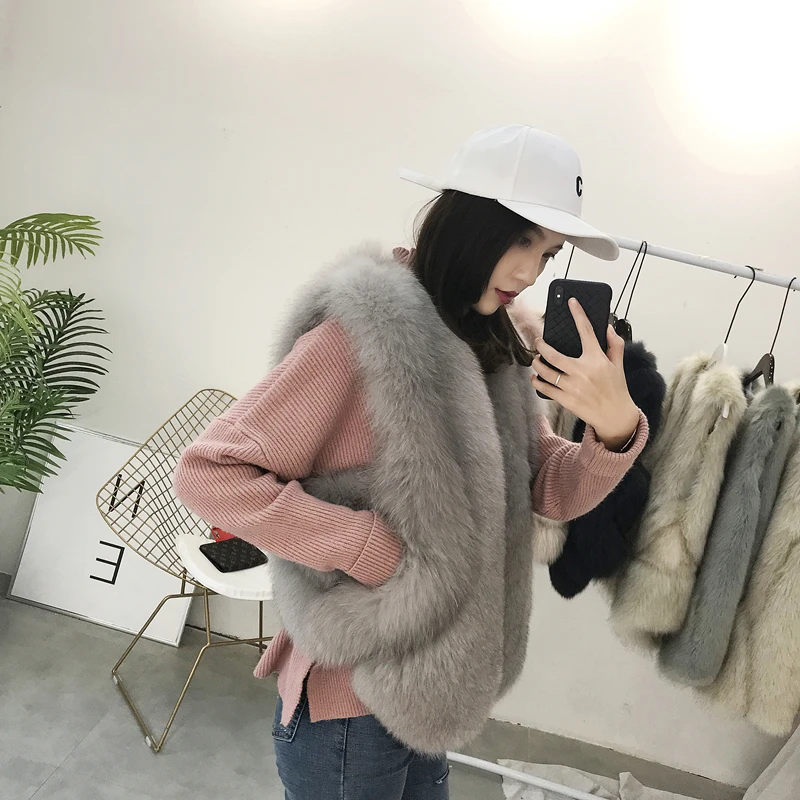 Женская короткая меховая накидка жилет из искусственного меха осенне-зимняя верхняя одежда без рукавов женский плотный жилет новая Закрытая Свободная блузка с v-образным вырезом