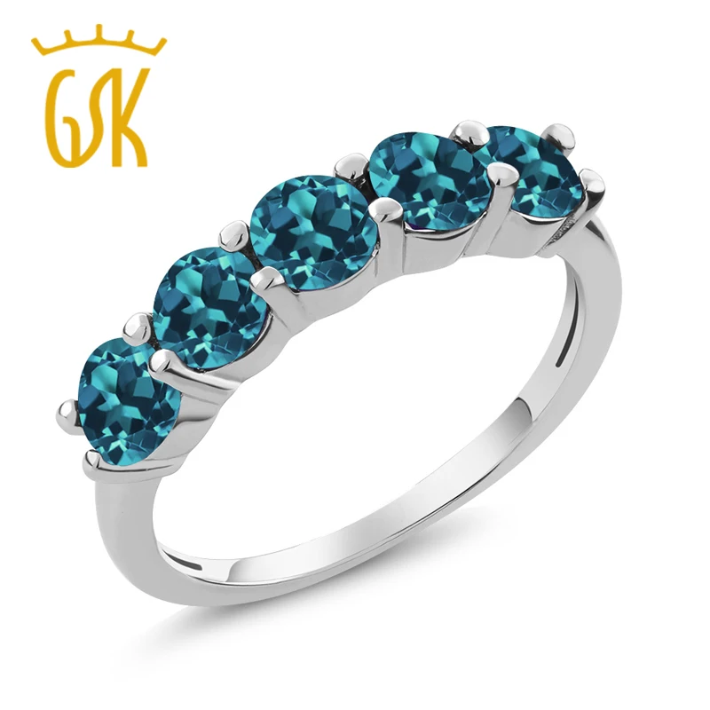 GemStoneKing 1 50 Ct Круглый натуральный Лондонский голубой топаз Серебро 925 пробы