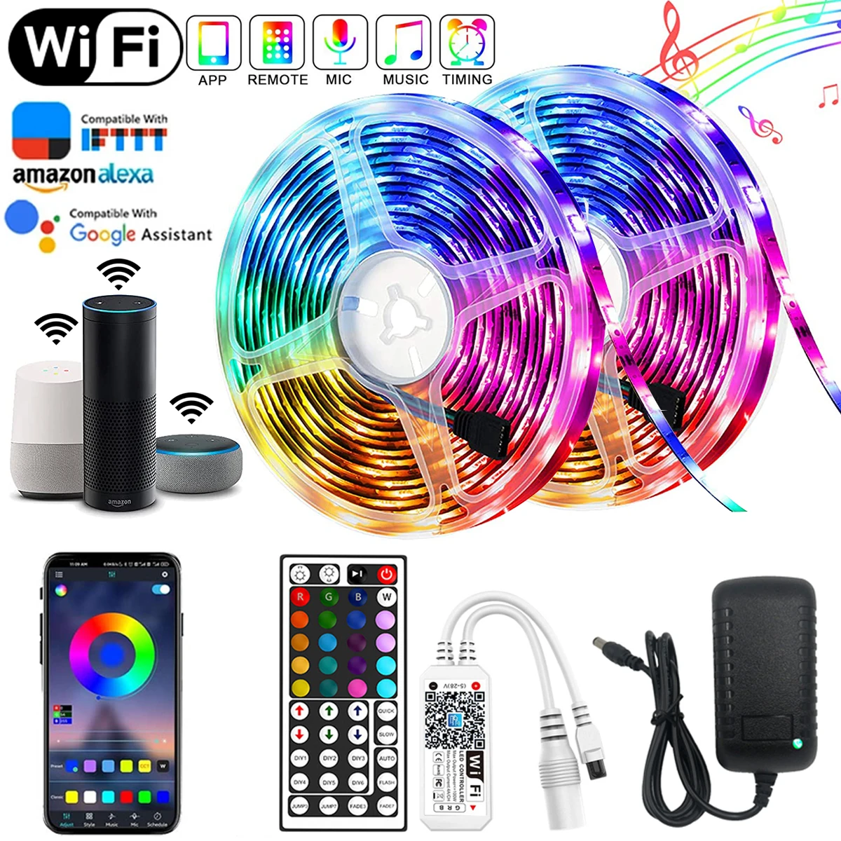 Светодиодные полоски светящиеся с Bluetooth Luces LED RGB 5050 SMD 2835 гибкая Водонепроницаемая