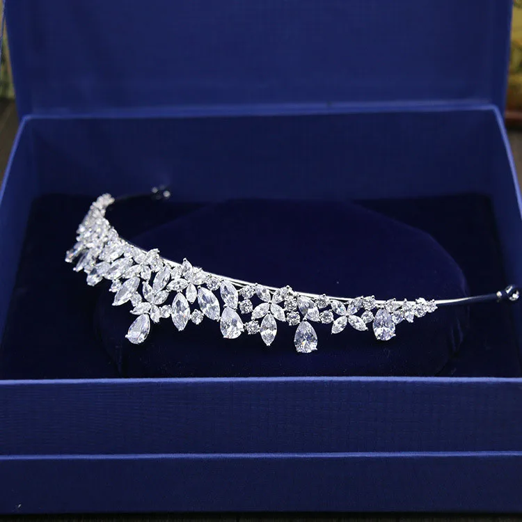 SLBRIDAL-Zircão cúbico Tiara De Casamento Para Mulheres,