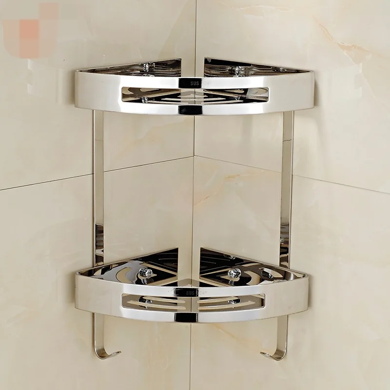 

304 Stainless Steel Triangular Plate Storage Rack Bathroom Shelf Corner Shower Basket Chrome Finish Bathroom Accessories