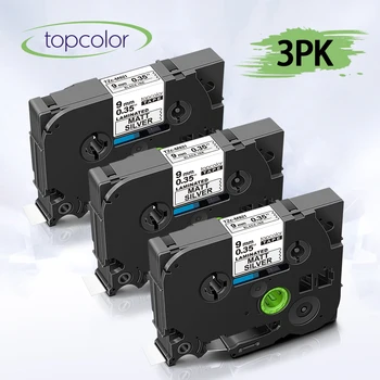 

Topcolor 3pcs M921 TZE Label Tape 9mm Compatible Brother p-touch Label Printer Black on Matt Silver tze-M921 tzM921 PT Typewrite