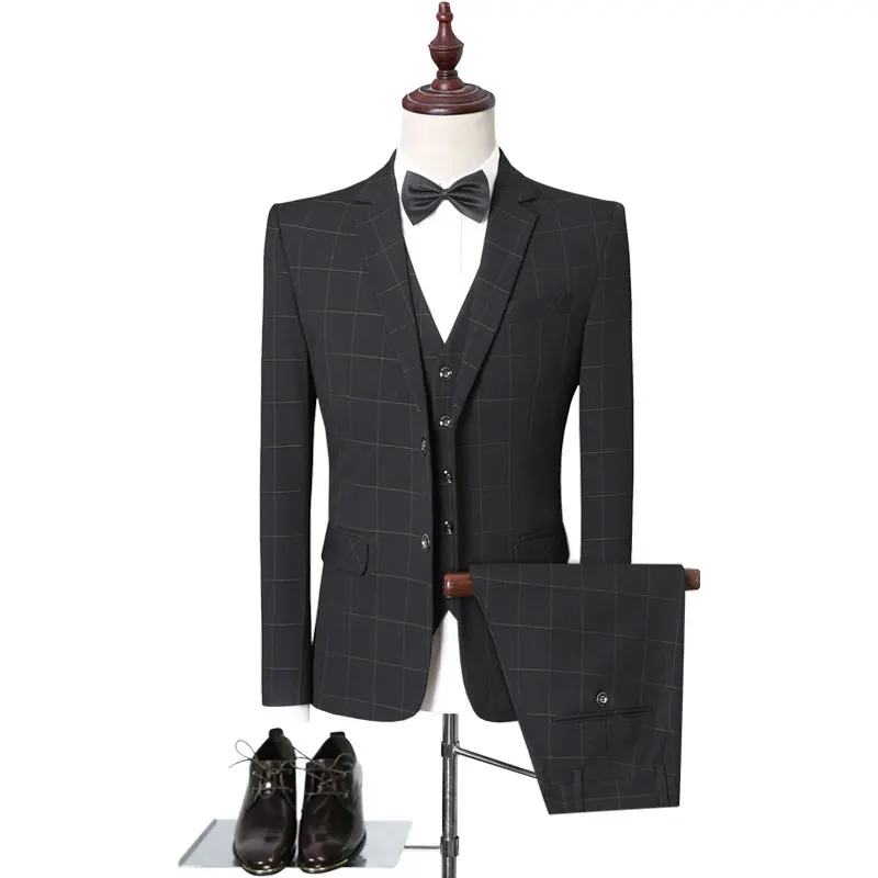 ZYFG free men smart casual suits sets slim fit Blazers+Pants+Vest sets formal wedding men Hidden lattice design suits 3 Pieces